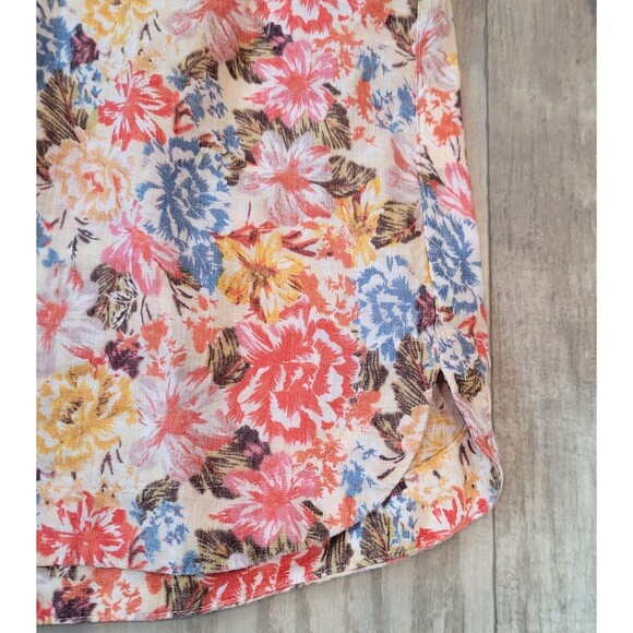 CORFU 100% Linen Boho Floral Top Sz 12 Ruffle Bell Sleeve Colorful Beachy Fairy - Picture 6 of 8